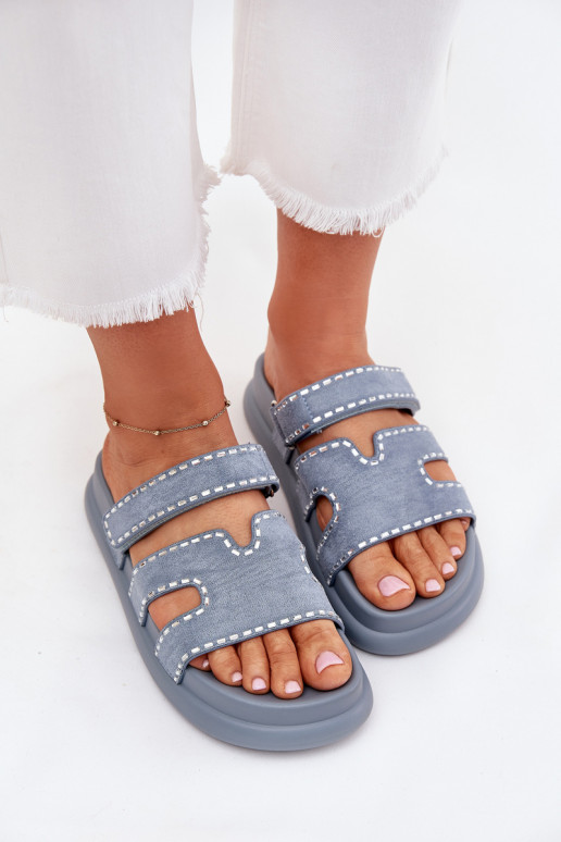 Women's sandals with decoration on the platform blue Delyna