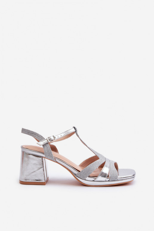 Women's Silver Faux Leather Heeled Sandals Lyana