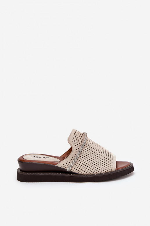 Ladies Wedge Sandals With Decorative Strap Beige Teriwes