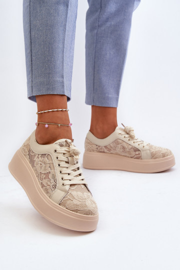 copy of Koronkowe Sneakersy Damskie Na Platformie S.Barski HY025 Beżowe