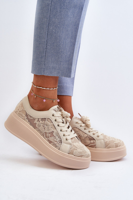 Lace Sneakers Women's On Platform S.Barski HY025 Beige