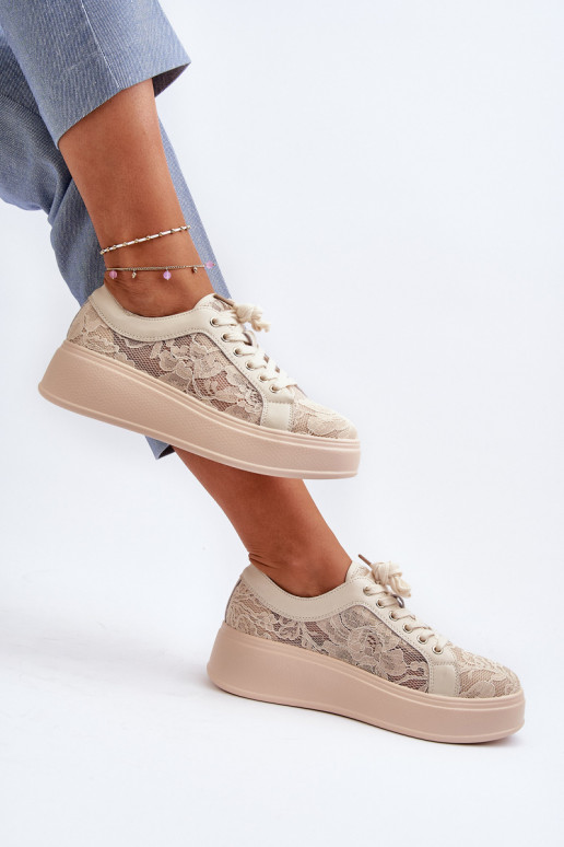 copy of Koronkowe Sneakersy Damskie Na Platformie S.Barski HY025 Beżowe