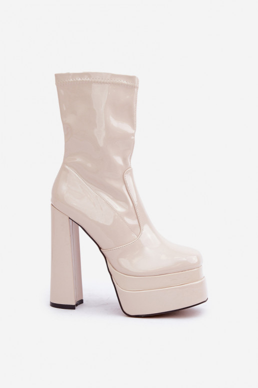 Lacquered Ankle Boots On Platform And High Heel Beige Lotisha