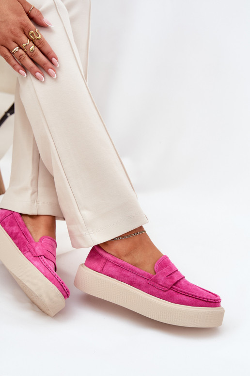 Women's Suede Moccasins On Platform Vinceza 79535 Fuchsia