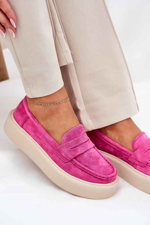Women's Suede Moccasins On Platform Vinceza 79535 Fuchsia