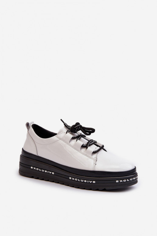 White Platform Sneakers with Glossy Finish S.Barski LR592B