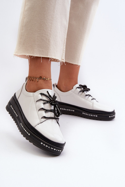 White Platform Sneakers with Glossy Finish S.Barski LR592B