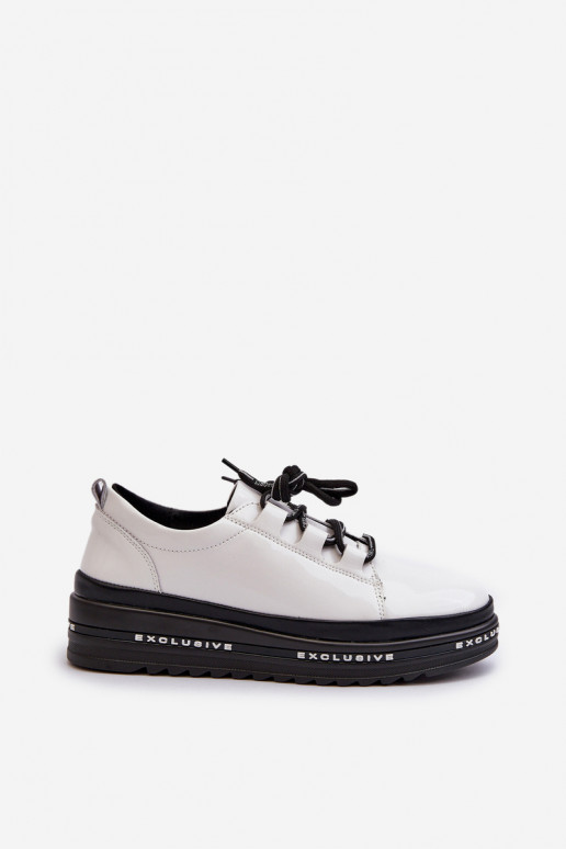 White Platform Sneakers with Glossy Finish S.Barski LR592B