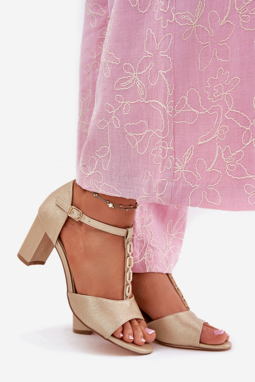 Women's Sandals On A Heel With A Decorative Strap Eco Leather Gold Triavera