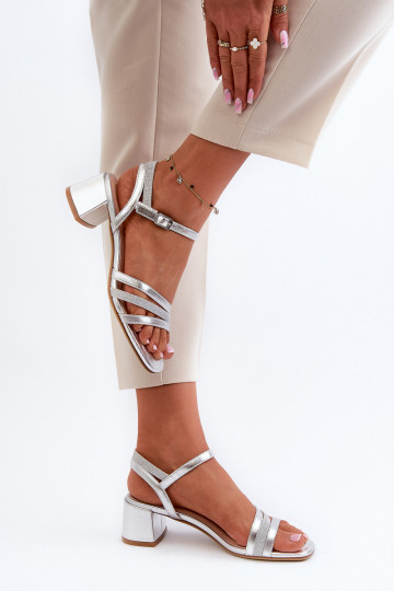 Women's Low Heel Sandals in Synthetic Leather Sergio Leone SK046 Silver 2