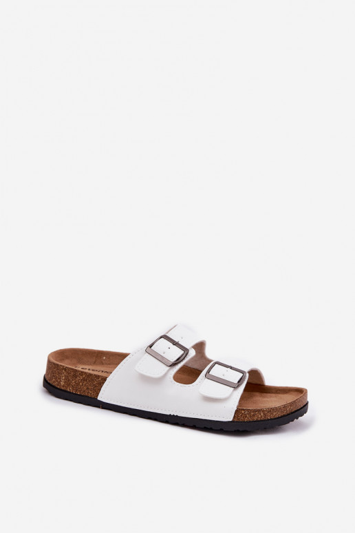 Women's Slides On Cork Platform With Buckles White Redore