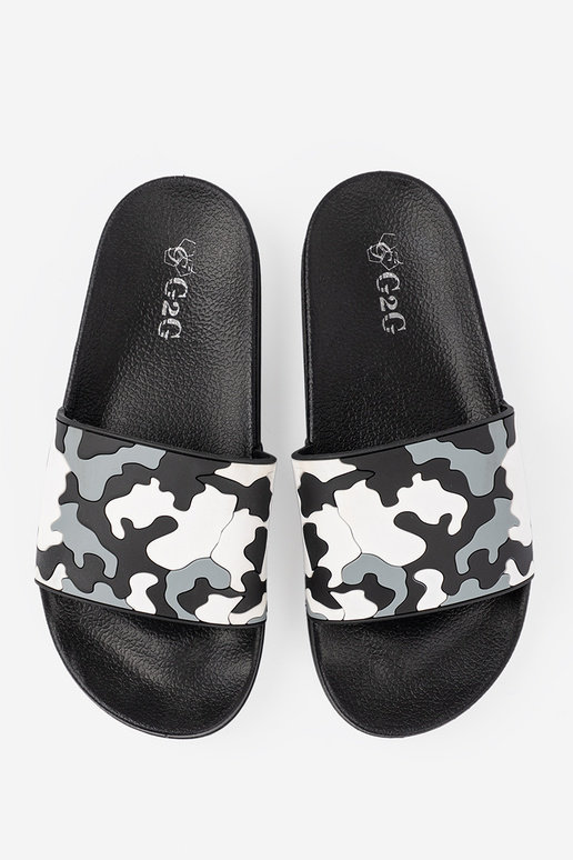 Comfortable black slippers on a flat sole