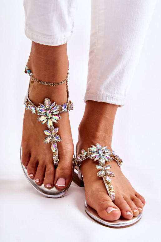 Damskie Sandały JaponkiwithCyrkoniami Srebrne Solea