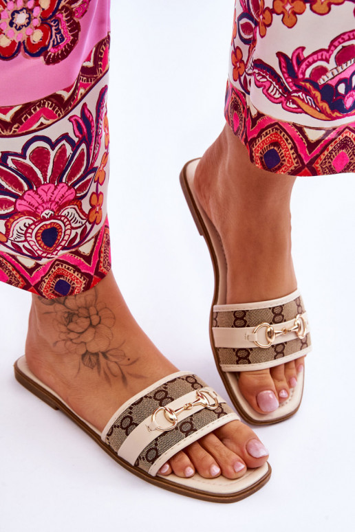 Klasyczne Klapki Na Płaskim Obcasie Beżowe Marlene