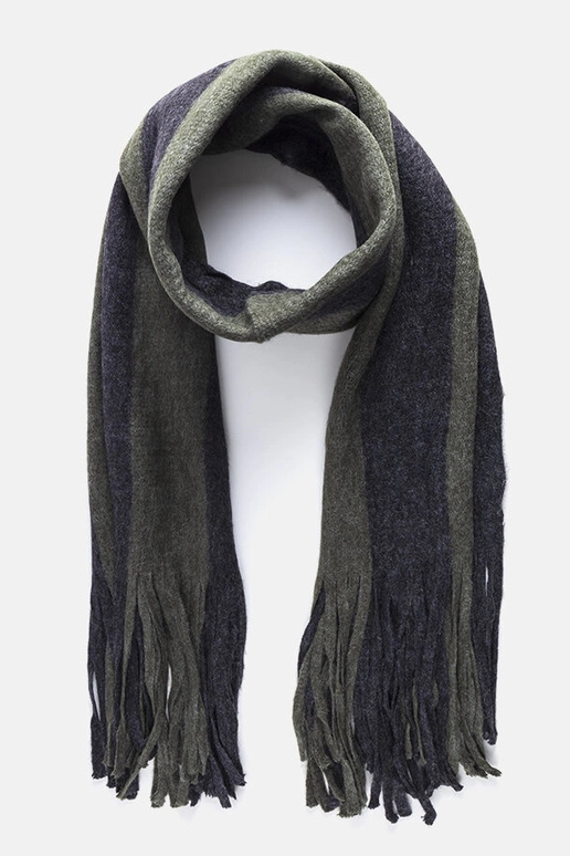 Zielono-szary szal z frędzlami Lana