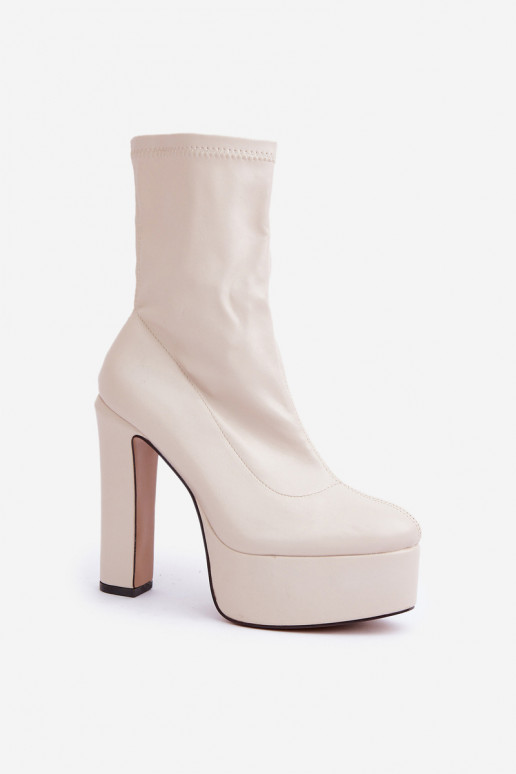 High Heel Platform Boots Light Beige Tennira