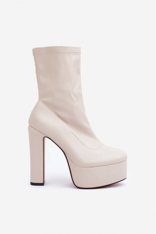 High Heel Platform Boots Light Beige Tennira