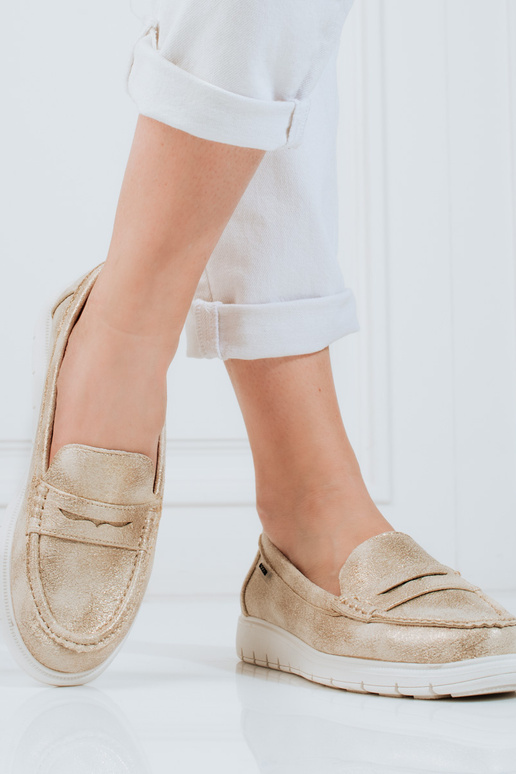 INomens moccasins golden Inith a flexible sole