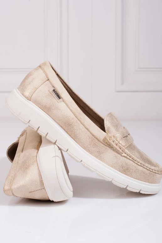 INomens moccasins golden Inith a flexible sole