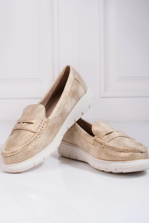 INomens moccasins golden Inith a flexible sole