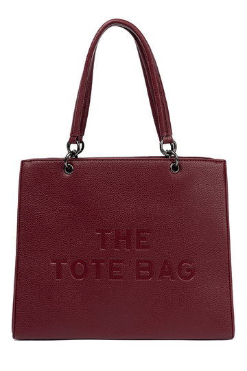 burgundy Handbag typu tote z tłoczonym napisem 2