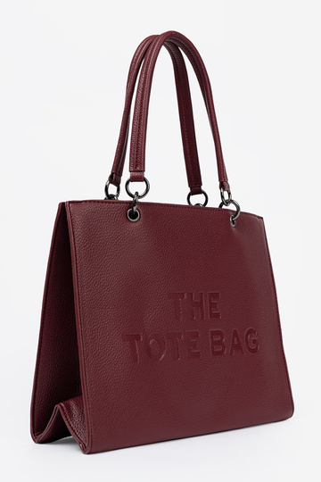 burgundy Handbag typu tote z tłoczonym napisem