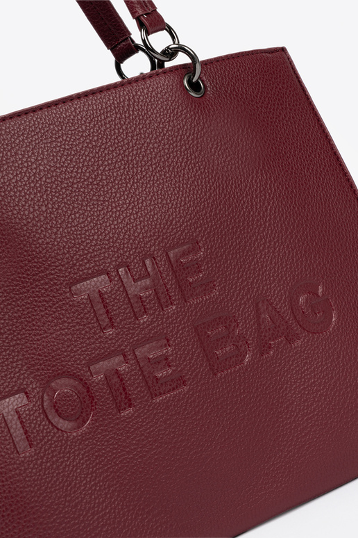 burgundy Handbag typu tote z tłoczonym napisem burgundy Handbag typu tote z tłoczonym napisem