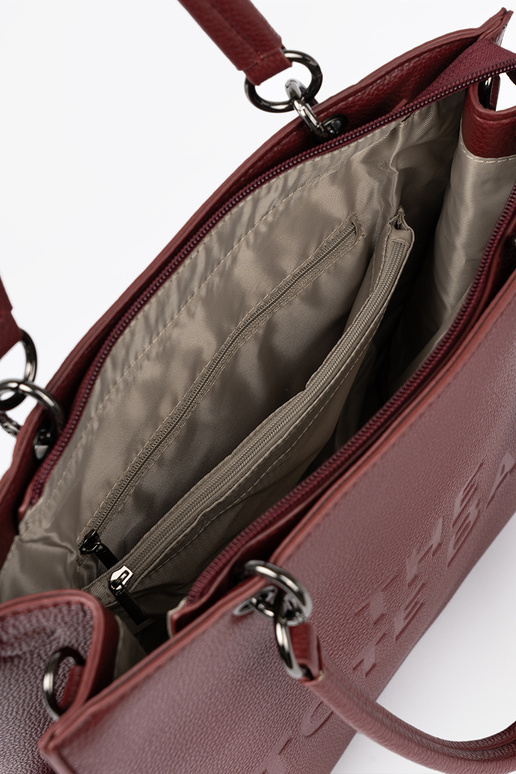 burgundy Handbag typu tote z tłoczonym napisem burgundy Handbag typu tote z tłoczonym napisem