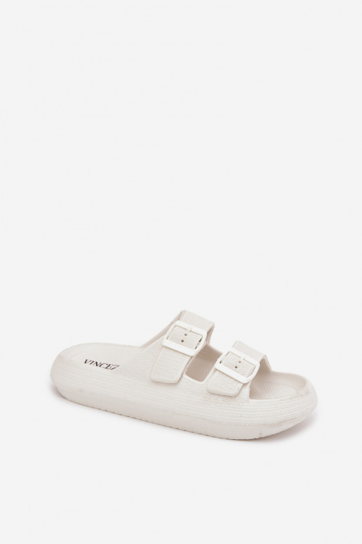 Ladies Foam Slides With Buckles Vinceza 76056 White Ladies Foam Slides With Buckles Vinceza 76056 White
