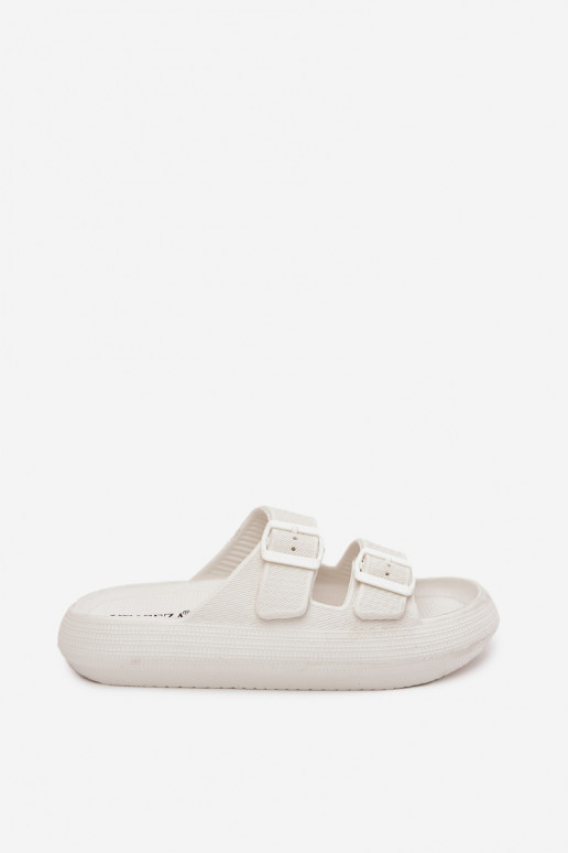 Ladies Foam Slides With Buckles Vinceza 76056 White Ladies Foam Slides With Buckles Vinceza 76056 White