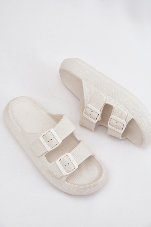Ladies Foam Slides With Buckles Vinceza 76056 White Ladies Foam Slides With Buckles Vinceza 76056 White
