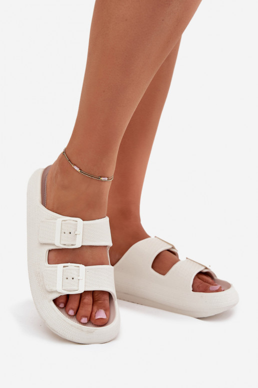 Ladies Foam Slides With Buckles Vinceza 76056 White Ladies Foam Slides With Buckles Vinceza 76056 White