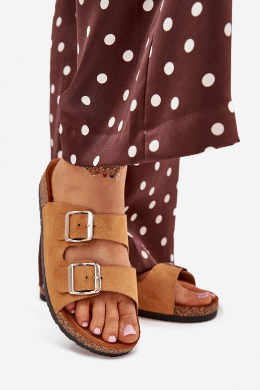 Klapki Damskie Na Korkowej PlatformiewithKlamrami Camel Livara