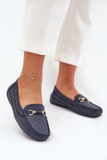 Women's Perforated Moccasins With Decoration Navy Kaydance