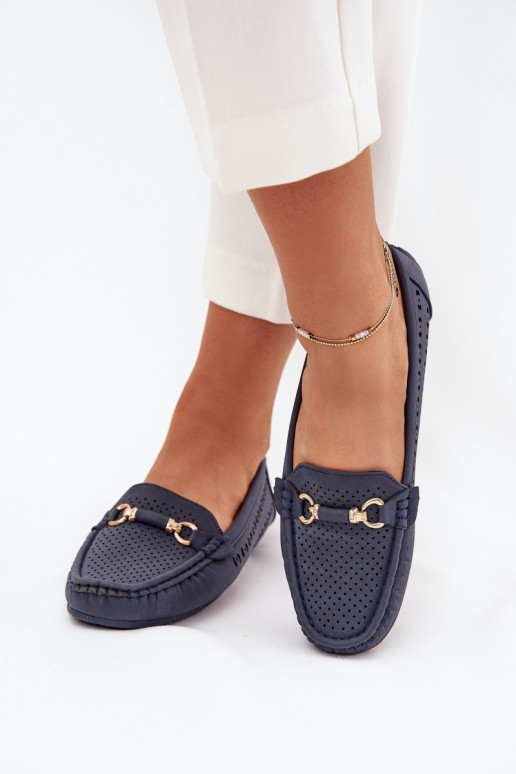 Women's Perforated Moccasins With Decoration Navy Kaydance Women's Perforated Moccasins With Decoration Navy Kaydance