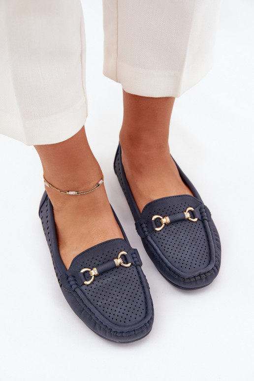 Women's Perforated Moccasins With Decoration Navy Kaydance Women's Perforated Moccasins With Decoration Navy Kaydance