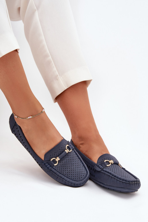 Women's Perforated Moccasins With Decoration Navy Kaydance Women's Perforated Moccasins With Decoration Navy Kaydance