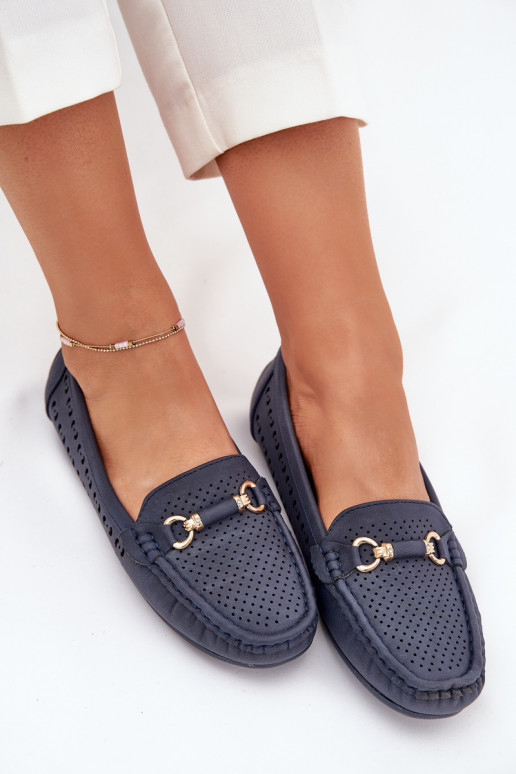 Women's Perforated Moccasins With Decoration Navy Kaydance Women's Perforated Moccasins With Decoration Navy Kaydance