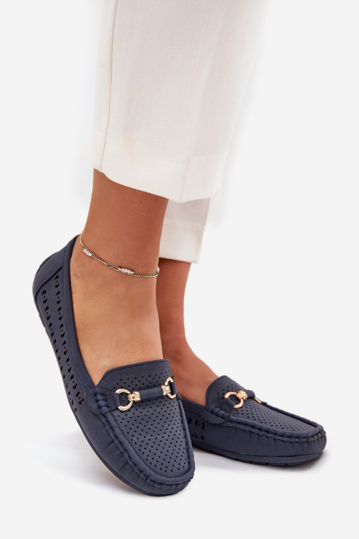 Women's Perforated Moccasins With Decoration Navy Kaydance Women's Perforated Moccasins With Decoration Navy Kaydance