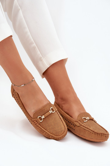Ladies Moccasins With Cutouts And Decoration Camel Kaydance