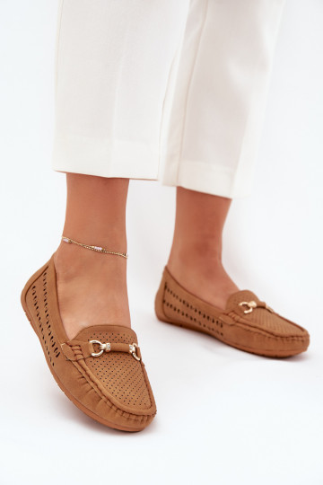 Ladies Moccasins With Cutouts And Decoration Camel Kaydance 2
