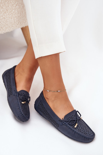 Women's moccasins with perforated pattern and lacing in navy Mirisa