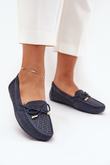 Women's moccasins with perforated pattern and lacing in navy Mirisa 2