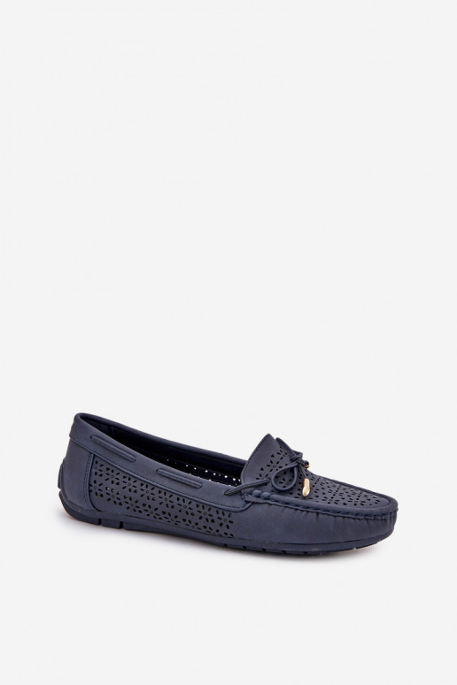 Women's moccasins with perforated pattern and lacing in navy Mirisa Women's moccasins with perforated pattern and lacing in navy Mirisa