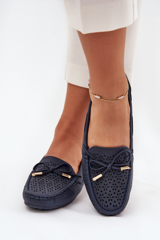 Women's moccasins with perforated pattern and lacing in navy Mirisa Women's moccasins with perforated pattern and lacing in navy Mirisa