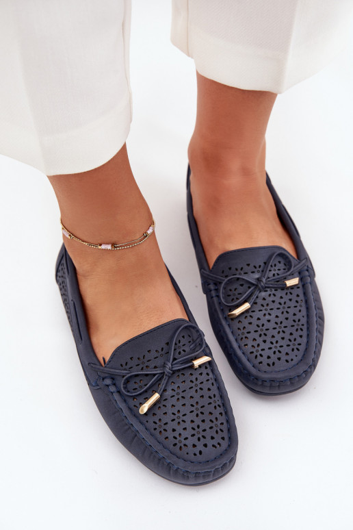 Women's moccasins with perforated pattern and lacing in navy Mirisa Women's moccasins with perforated pattern and lacing in navy Mirisa