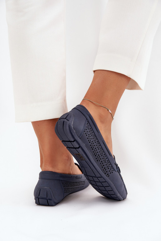 Women's moccasins with perforated pattern and lacing in navy Mirisa Women's moccasins with perforated pattern and lacing in navy Mirisa