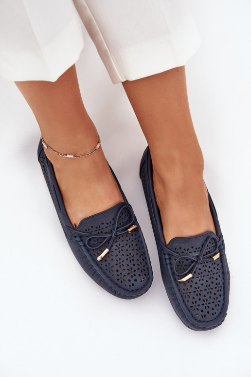 Women's moccasins with perforated pattern and lacing in navy Mirisa Women's moccasins with perforated pattern and lacing in navy Mirisa