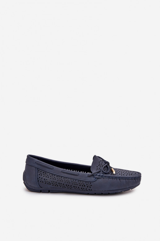 Women's moccasins with perforated pattern and lacing in navy Mirisa Women's moccasins with perforated pattern and lacing in navy Mirisa