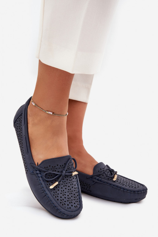 Women's moccasins with perforated pattern and lacing in navy Mirisa Women's moccasins with perforated pattern and lacing in navy Mirisa